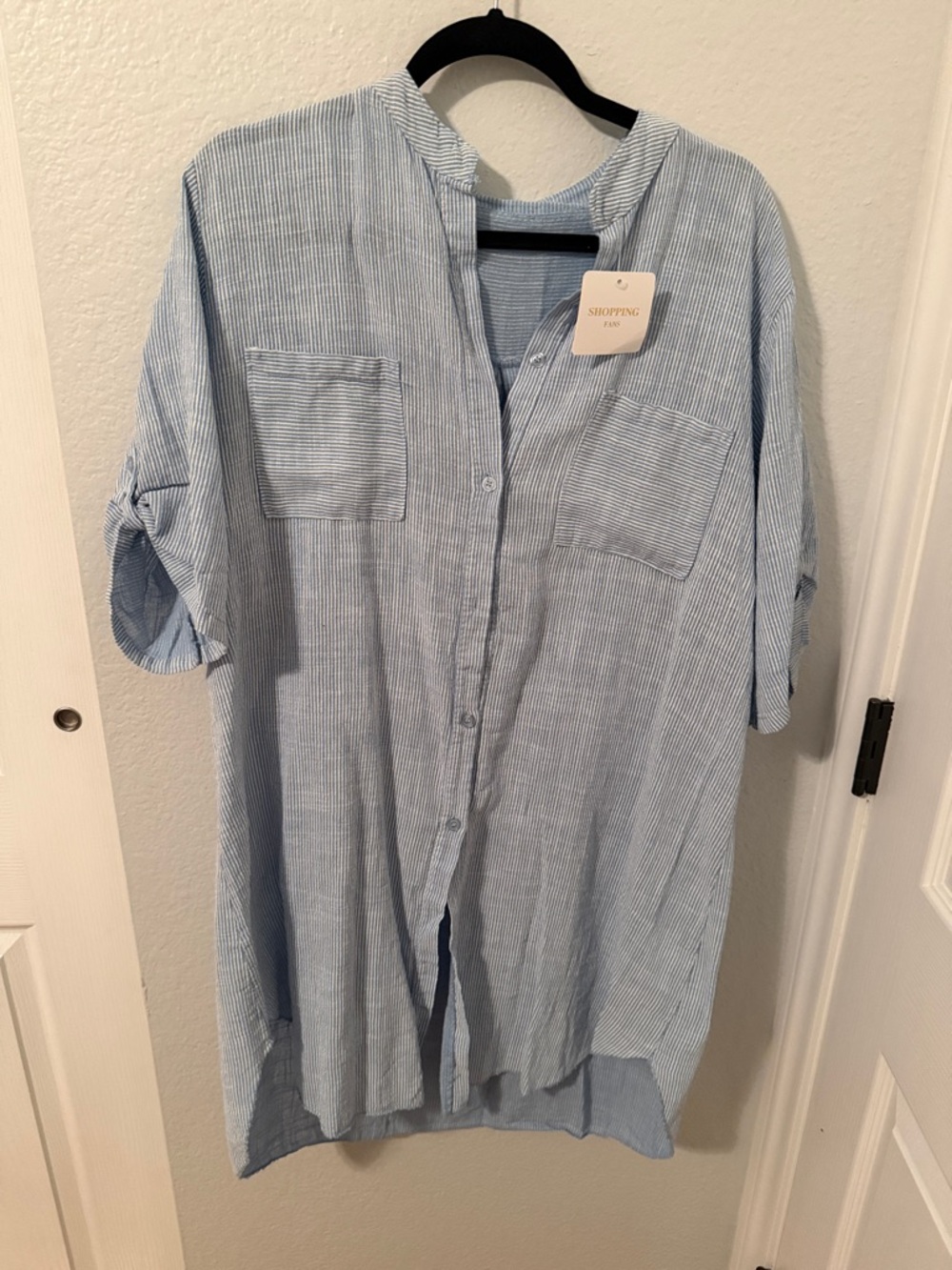 Light Blue Pinstripe women’s  Button-Front Shirt/Dress  - Unbranded